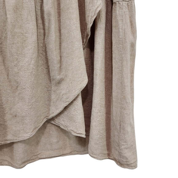 Madewell Women's Tan Linen Blend Ruffled Asymmetrical Hem Midi Faux Wrap Skirt - Picture 4 of 8